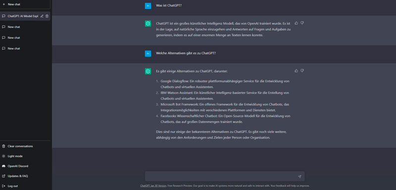 Screenshot ChatGPT Frage-Antwort-Fenster